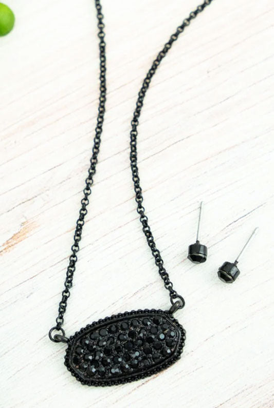 Clarice Black Crystal Encrusted Necklace Set