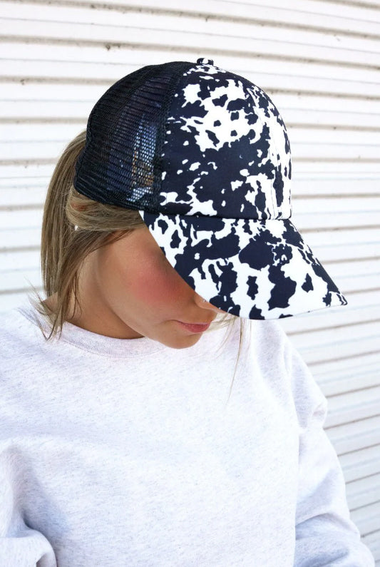 Cow Print Mesh Ponytail Hat