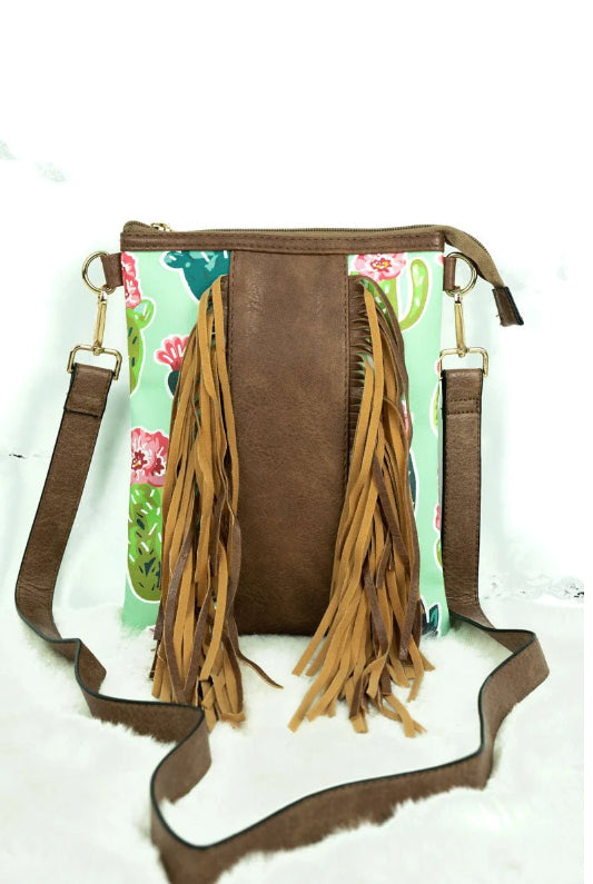 Cactus Faux Leather Crossbody with Fringe