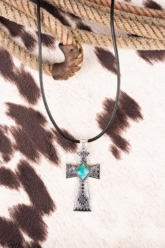 TURQUOISE LITTLE RIVER CROSS NECKLACE