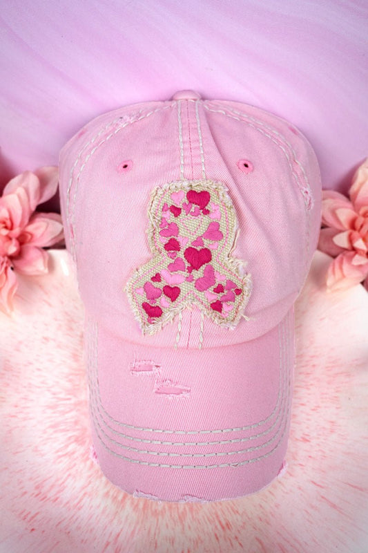 Distressed 'Pink Ribbon Hearts' Hat