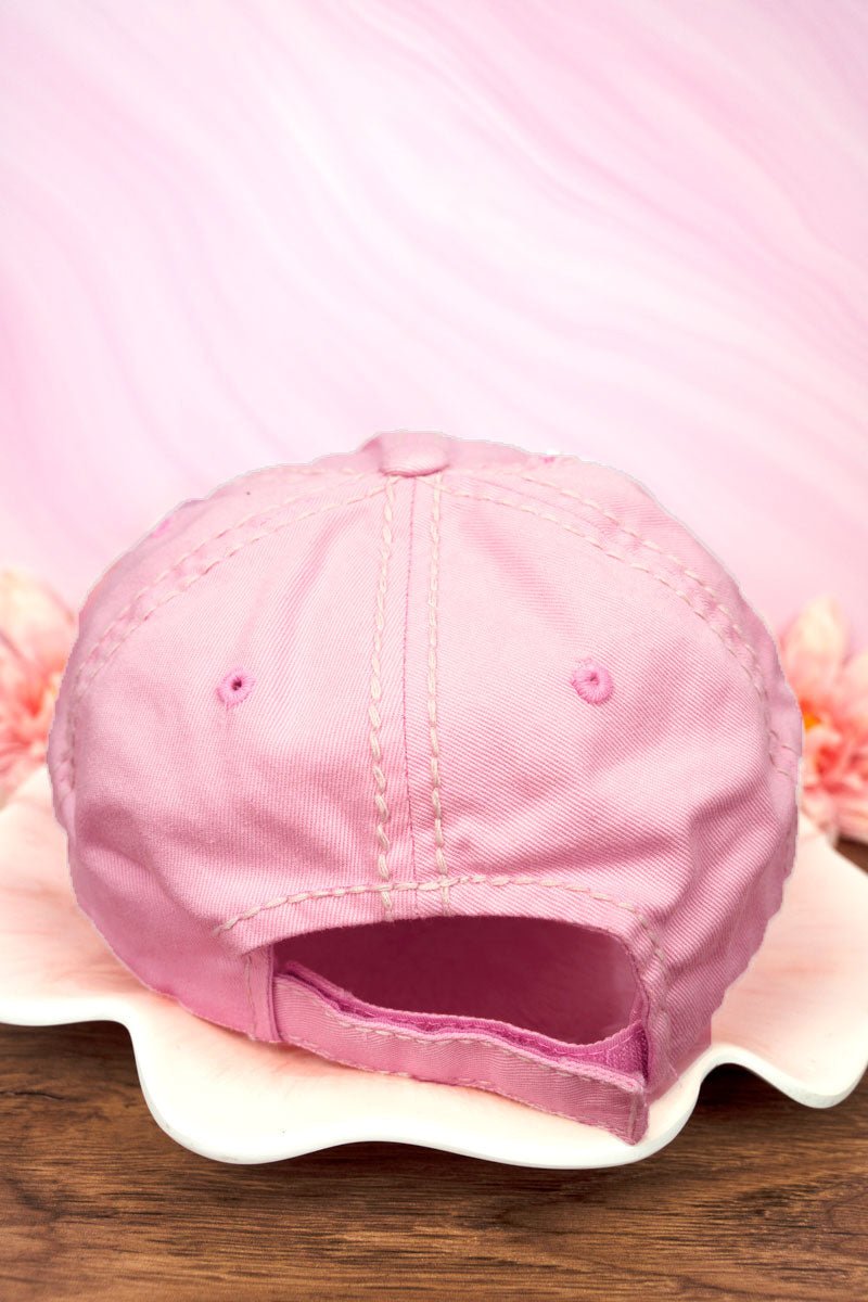 Distressed 'Pink Ribbon Hearts' Hat