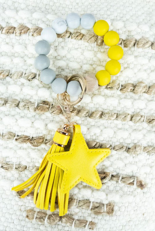 Yellow Star Tassel Beaded Keychain Bracelet