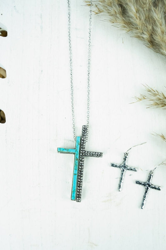 Turquoise and Crystal Split Necklace Set