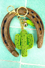 Crystal Avenue Sparkling Black Dotted Green Cactus Keychain