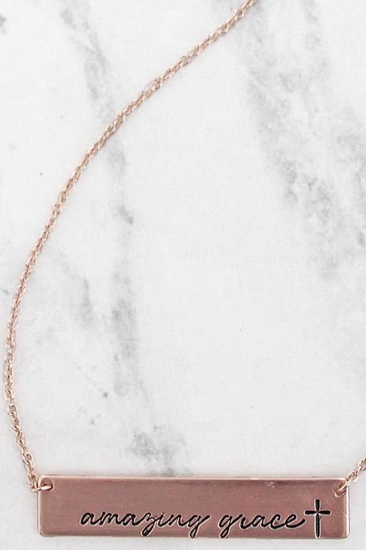 Matte Goldtone Amazing Grace Bar Necklace